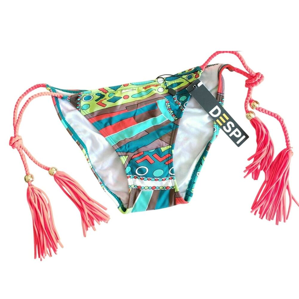 DESPI braided side tie Brazilian cut tassel swim bikini bottom in Congo Sz S NEW